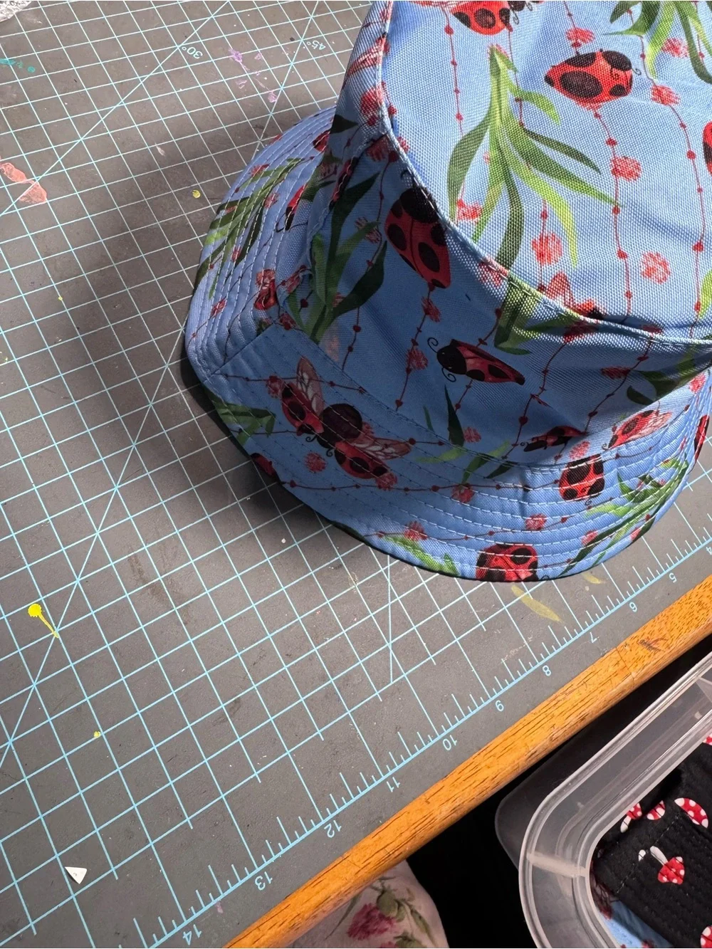 Blue Ladybug Print Bucket Hat